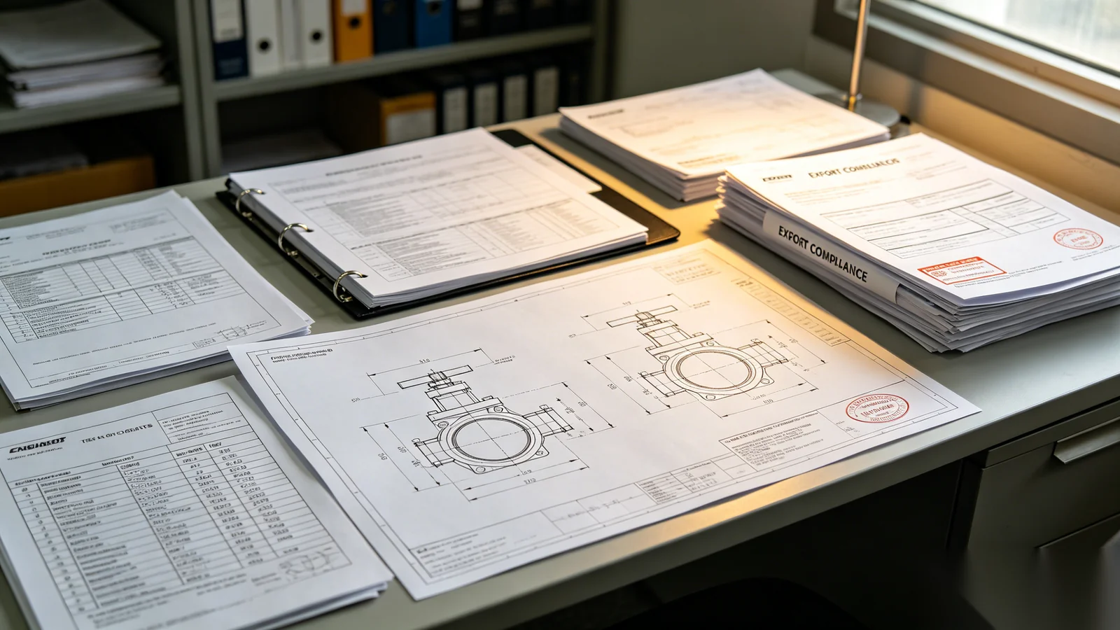 Technical documentation package with datasheets and CAD drawings for valve gear operators