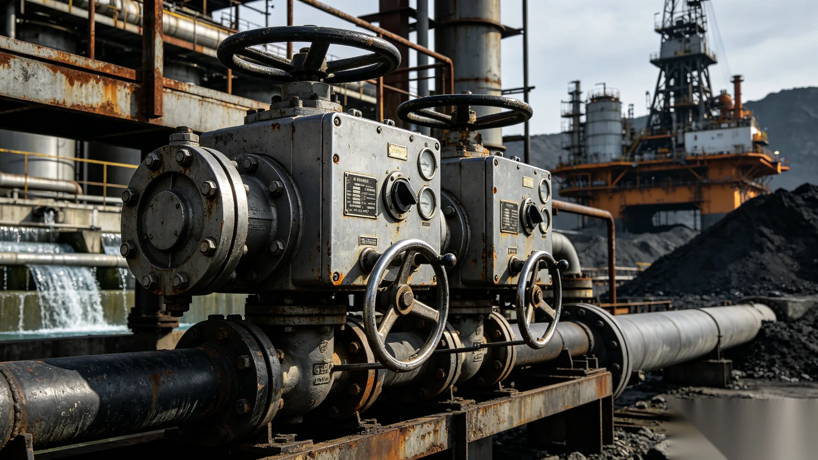 IP67 worm gear operator on an outdoor industrial valve installation