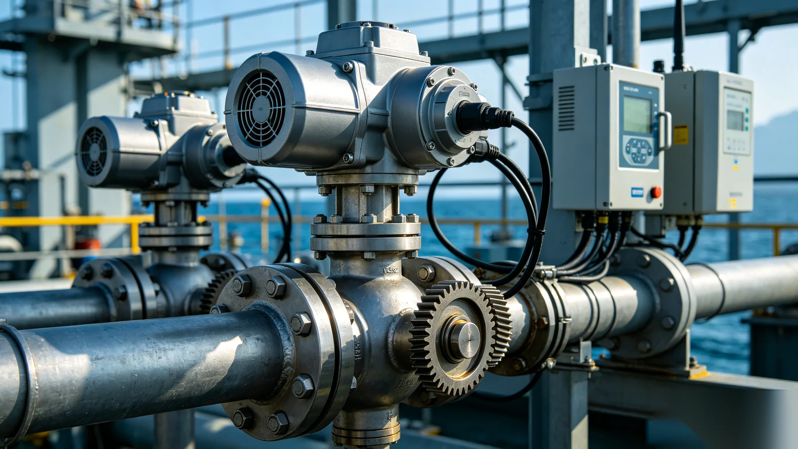Electric actuator and gear operator on marine valve with vessel control system integration