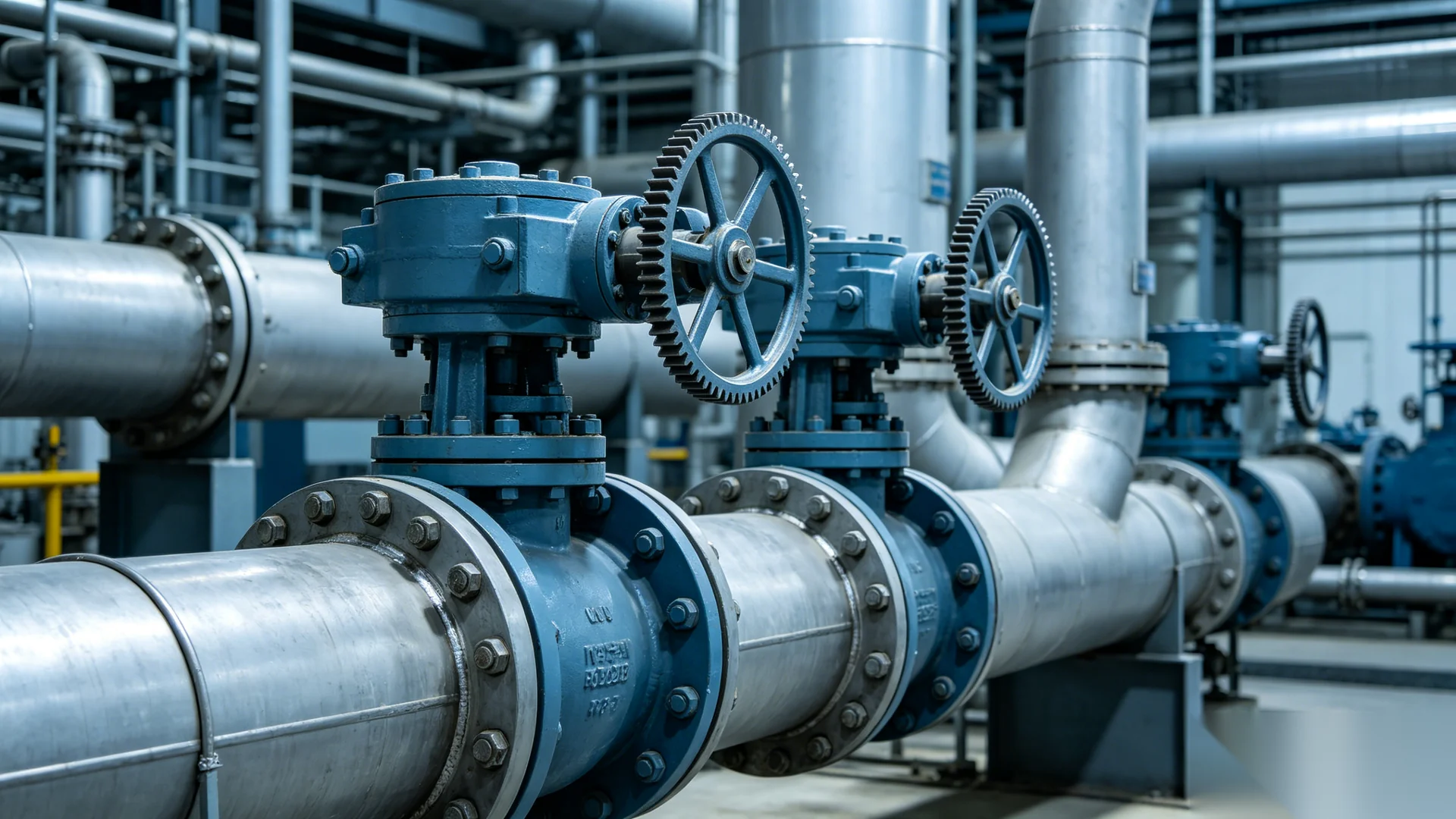 Thermal power plant with steam pipelines, high-pressure valves, and industrial valve automation systems