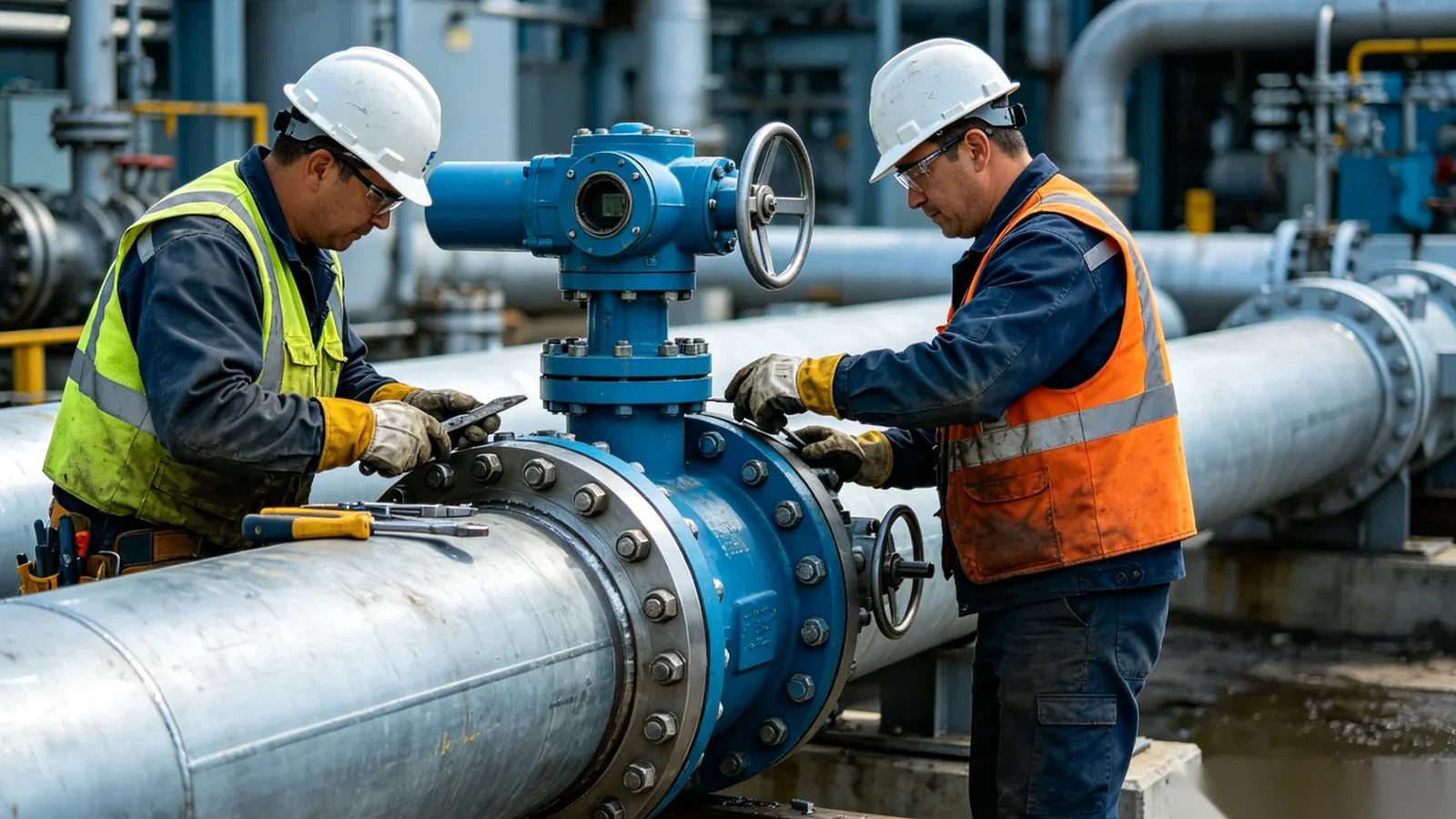 Engineer performing commissioning and operational testing on valve gear operator