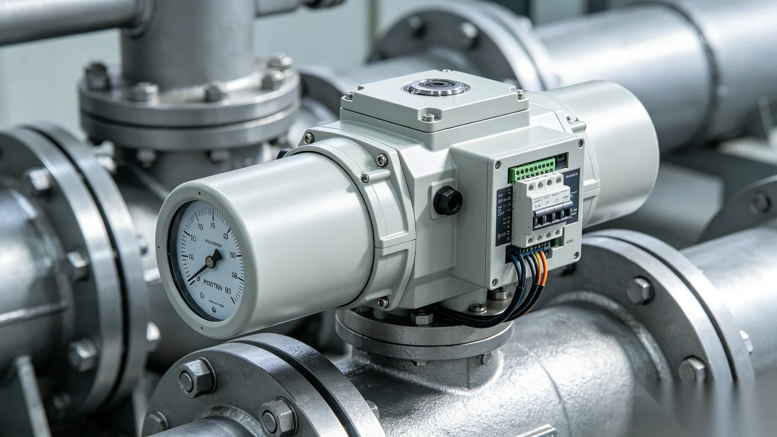 Electric actuator mounted on valve gearbox with position indicator